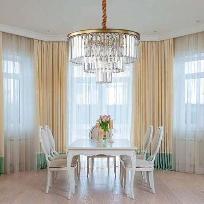 Gold Modern Crystal Chandelier Lighting K9 Crystal round Chandelier Hanging Ceiling Light Fixture 3-Tier Contemporary Crystal Pendant Light for Dining Room Living Room Bedroom