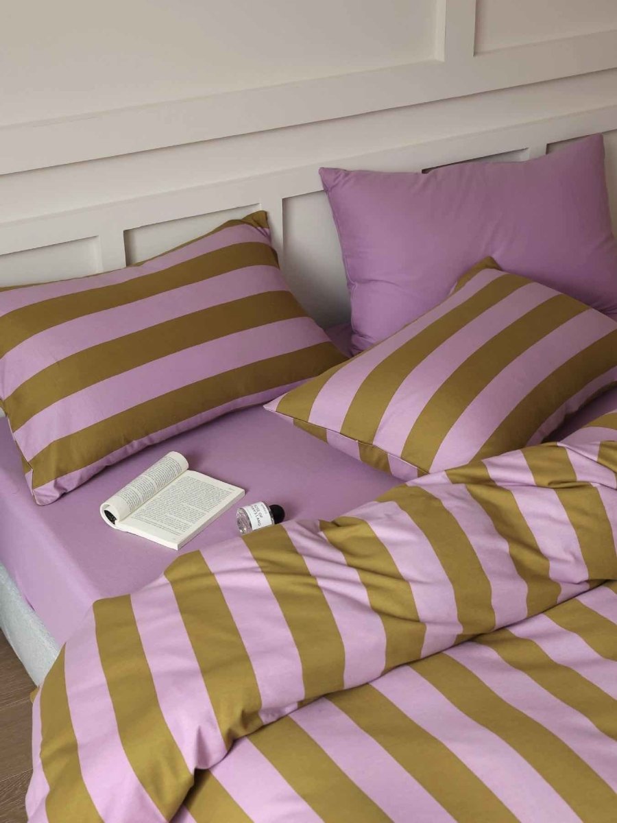 Dopamine Stripe Duvet Cover Set With Pillowcases & Fitted Sheet