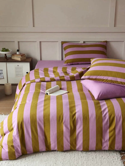 Dopamine Stripe Duvet Cover Set With Pillowcases & Fitted Sheet