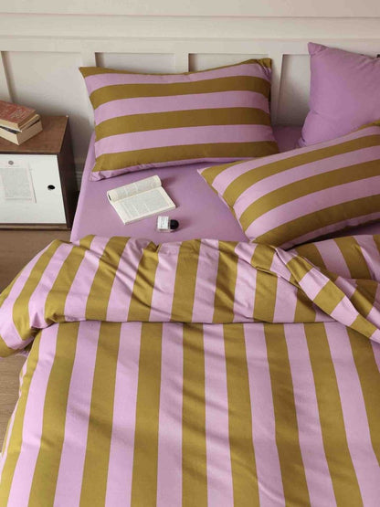 Dopamine Stripe Duvet Cover Set With Pillowcases & Fitted Sheet