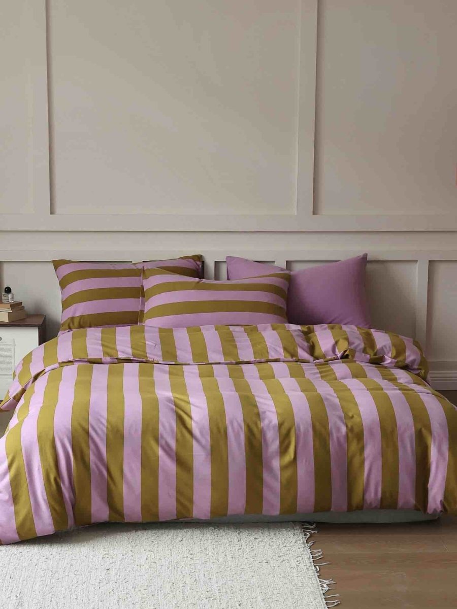 Dopamine Stripe Duvet Cover Set With Pillowcases & Fitted Sheet