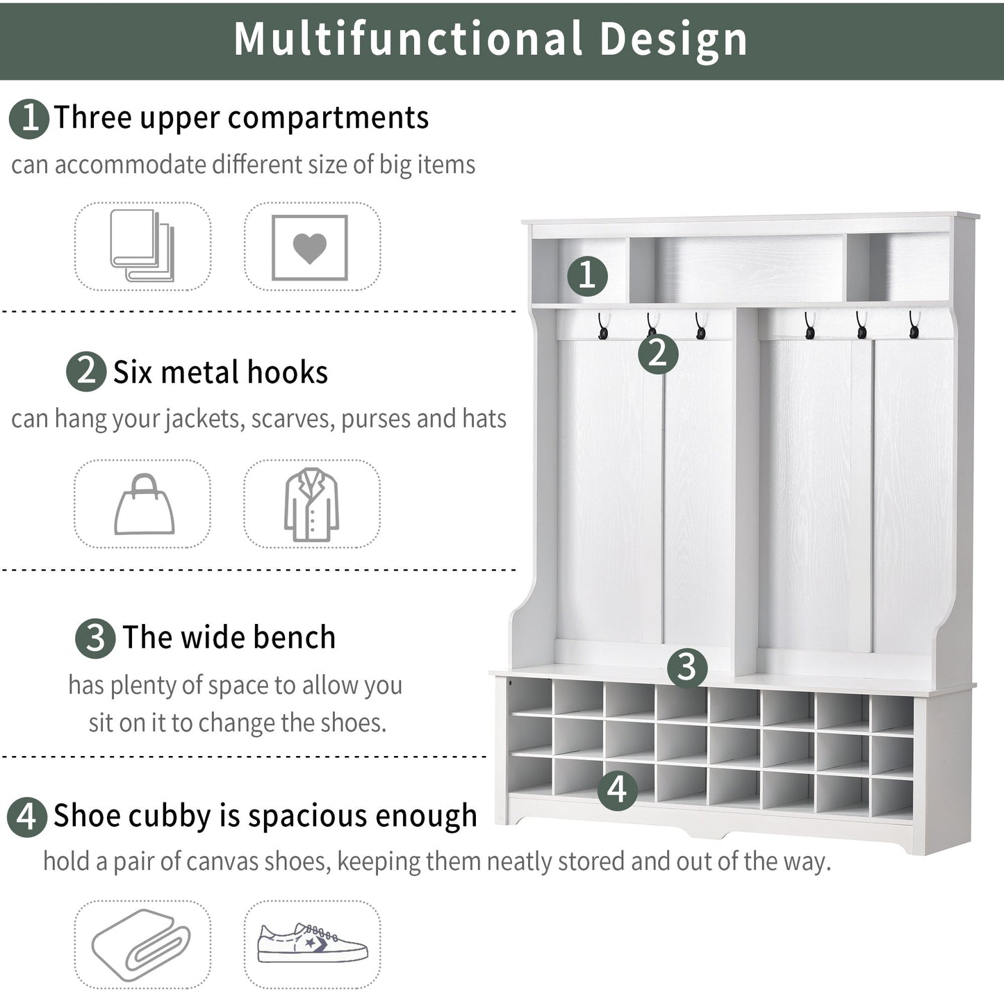 ON-TREND Modern Style Multiple Functions Hallway Coat Rack with Metal