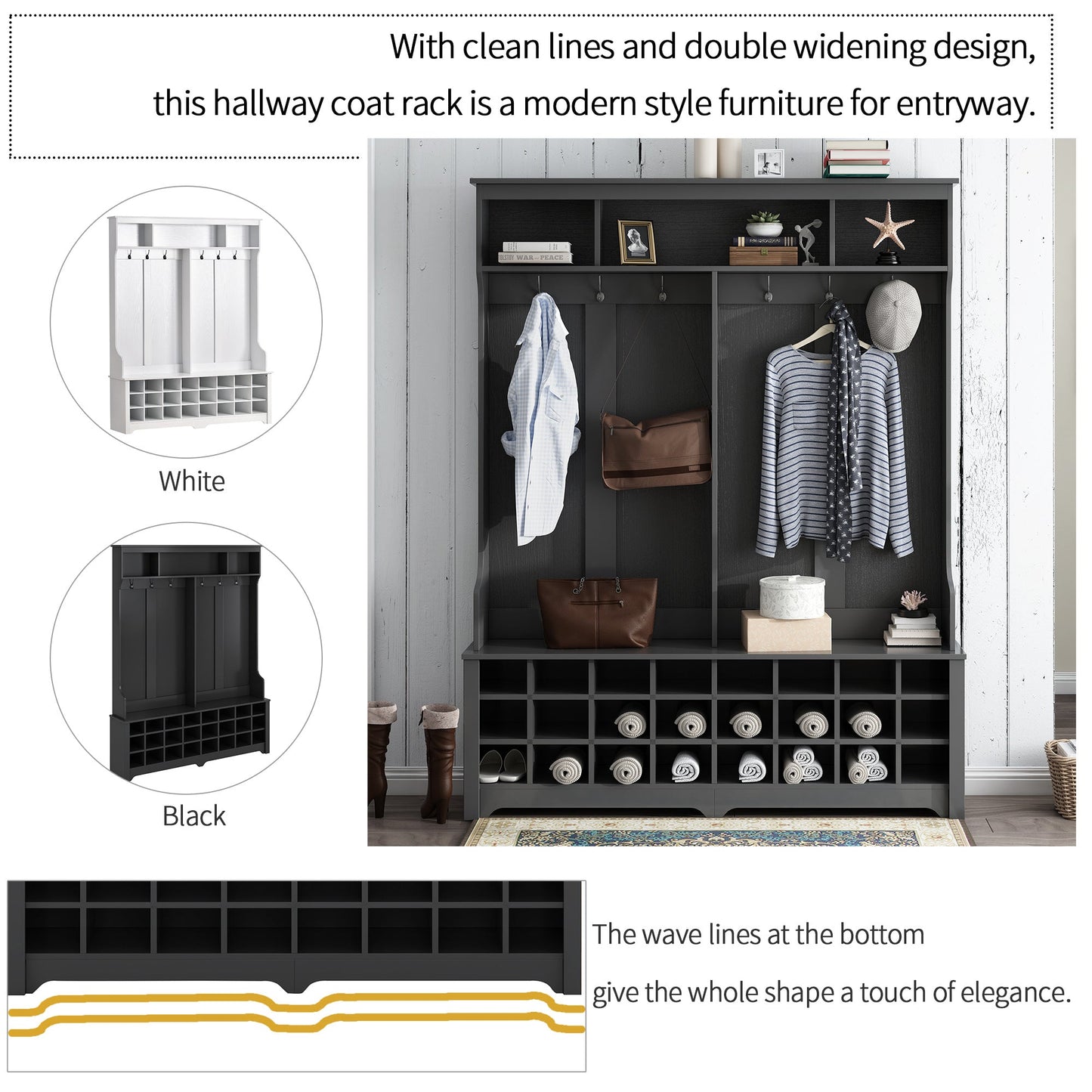 ON-TREND Modern Style Multiple Functions Hallway Coat Rack with Metal