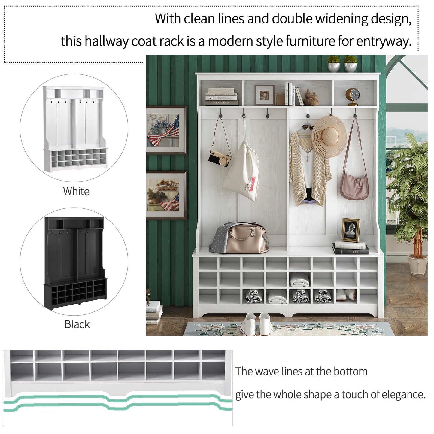 ON-TREND Modern Style Multiple Functions Hallway Coat Rack with Metal
