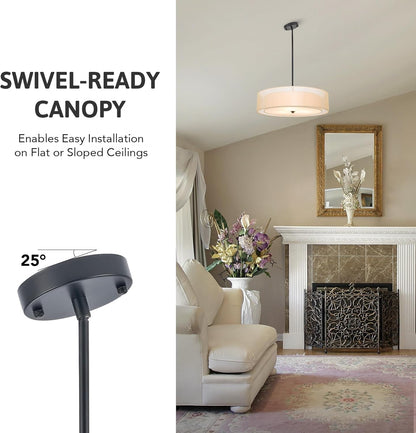 3-Light Drum Chandeliers, 20" Pendant Light Fixture with 2-Layer