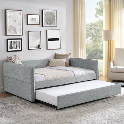 Upholstered Tufted Daybed Sofa Bed with Trundle and Convertible Design