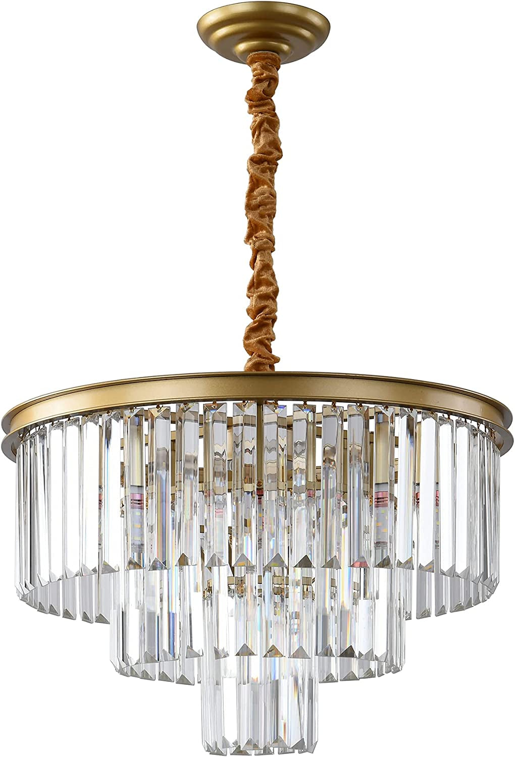 Gold Modern Crystal Chandelier Lighting K9 Crystal round Chandelier Hanging Ceiling Light Fixture 3-Tier Contemporary Crystal Pendant Light for Dining Room Living Room Bedroom