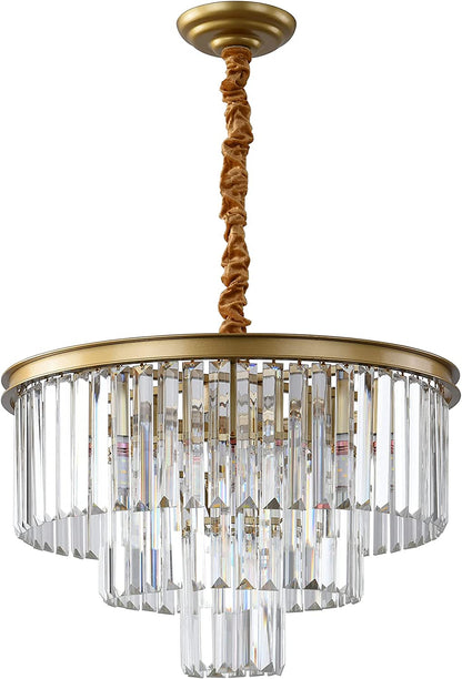 Gold Modern Crystal Chandelier Lighting K9 Crystal round Chandelier Hanging Ceiling Light Fixture 3-Tier Contemporary Crystal Pendant Light for Dining Room Living Room Bedroom