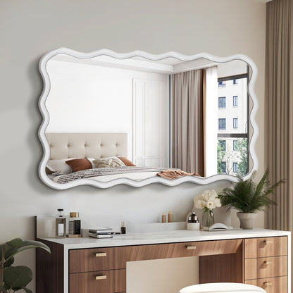 Solid Wood Wavy Mirror Modern Wall Decor for Bathroom, Bedroom & Living Room, Entryway