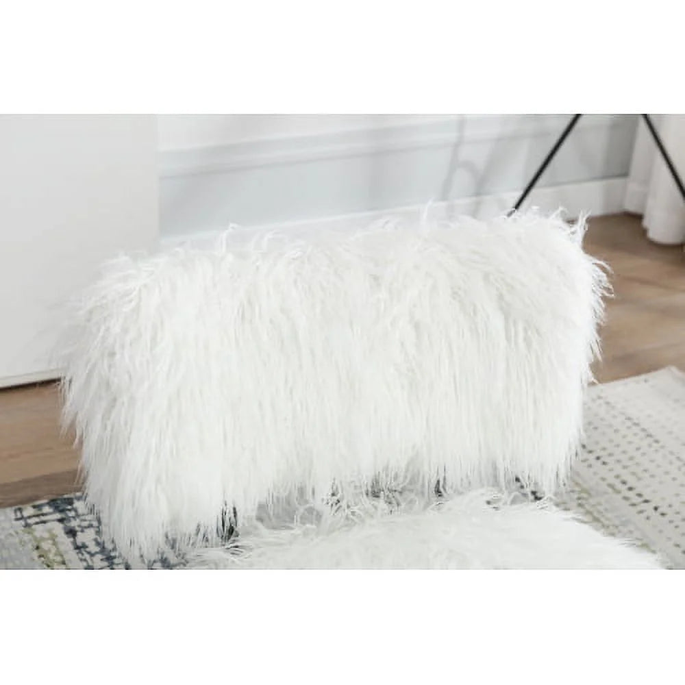 Wide Faux Fur Plush Nursery Rocking Chair, Baby Nursing Chair with Metal Rocker, Fluffy Upholstered Glider Chair, Comfy Mid Century Modern Chair for Living Room