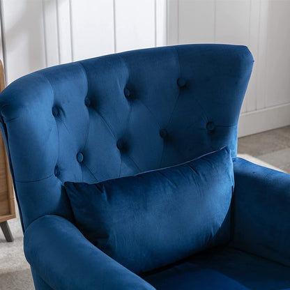 Blue Velvet Wingback Chair and Ottoman Set