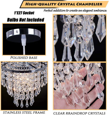 Mini Crystal Chandelier Lighting Fixture Flush Mount Ceiling Light