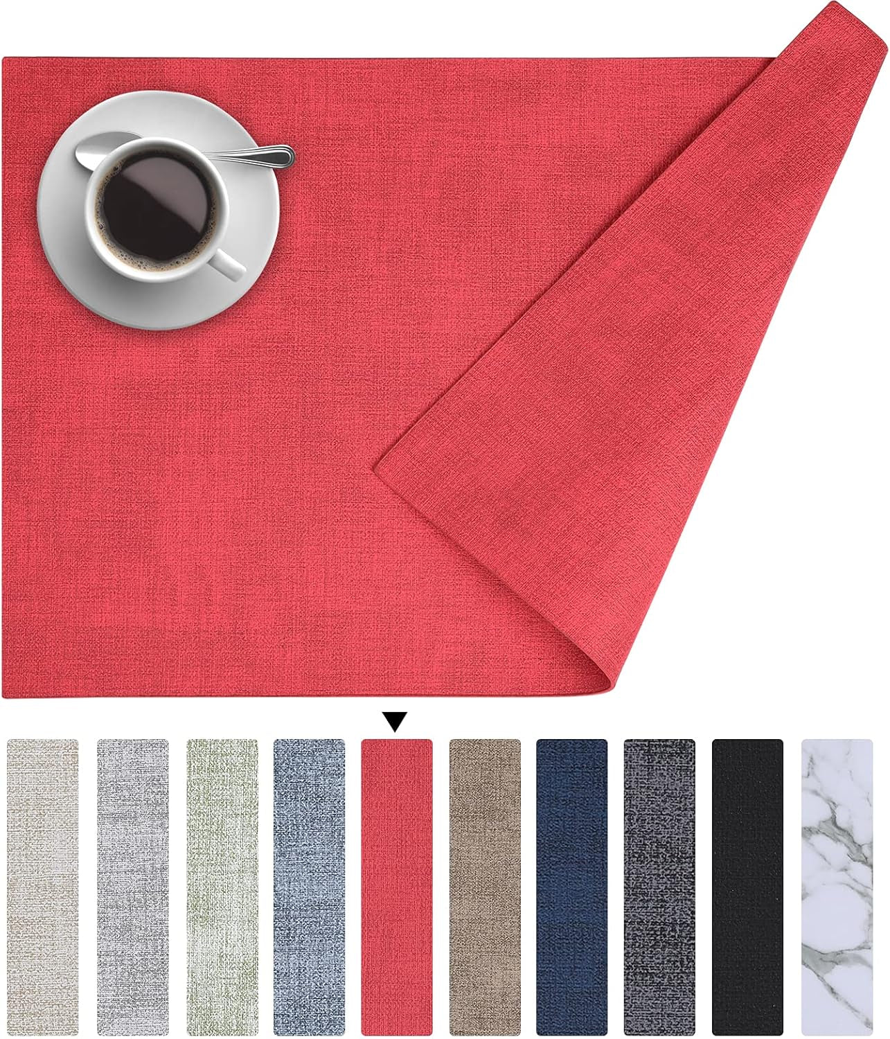 Homaxy Faux Leather Heat Resistant Placemats for Dining Table Set of 6, Waterproof Wipeable Washable PU Table Mats, Easy to Clean Anti-Slip Place Mats, 11.8" X 17", Beige