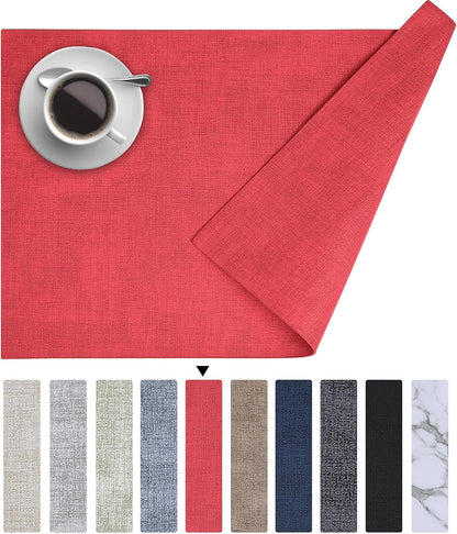 Homaxy Faux Leather Heat Resistant Placemats for Dining Table Set of 6, Waterproof Wipeable Washable PU Table Mats, Easy to Clean Anti-Slip Place Mats, 11.8" X 17", Beige