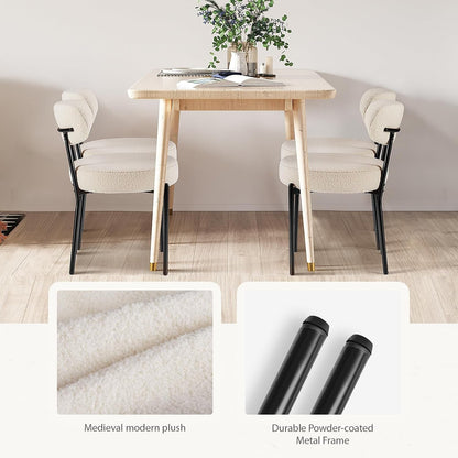 Dining Chairs Set of 4, Boucle Upholstered Kitchen Chairs with Curved