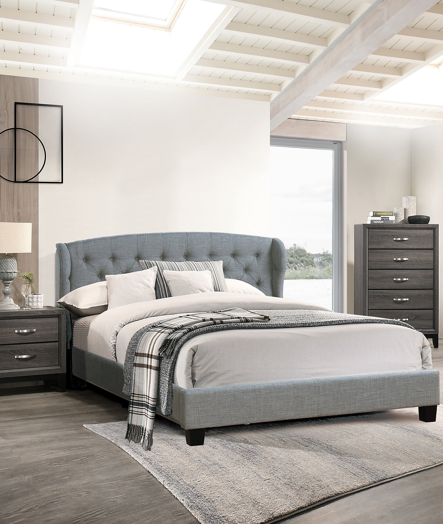 Modern Contemporary Style 1pc Queen Size Bed Adjustable Button Tufted Headboard Gray Finish Bedroom Furniture