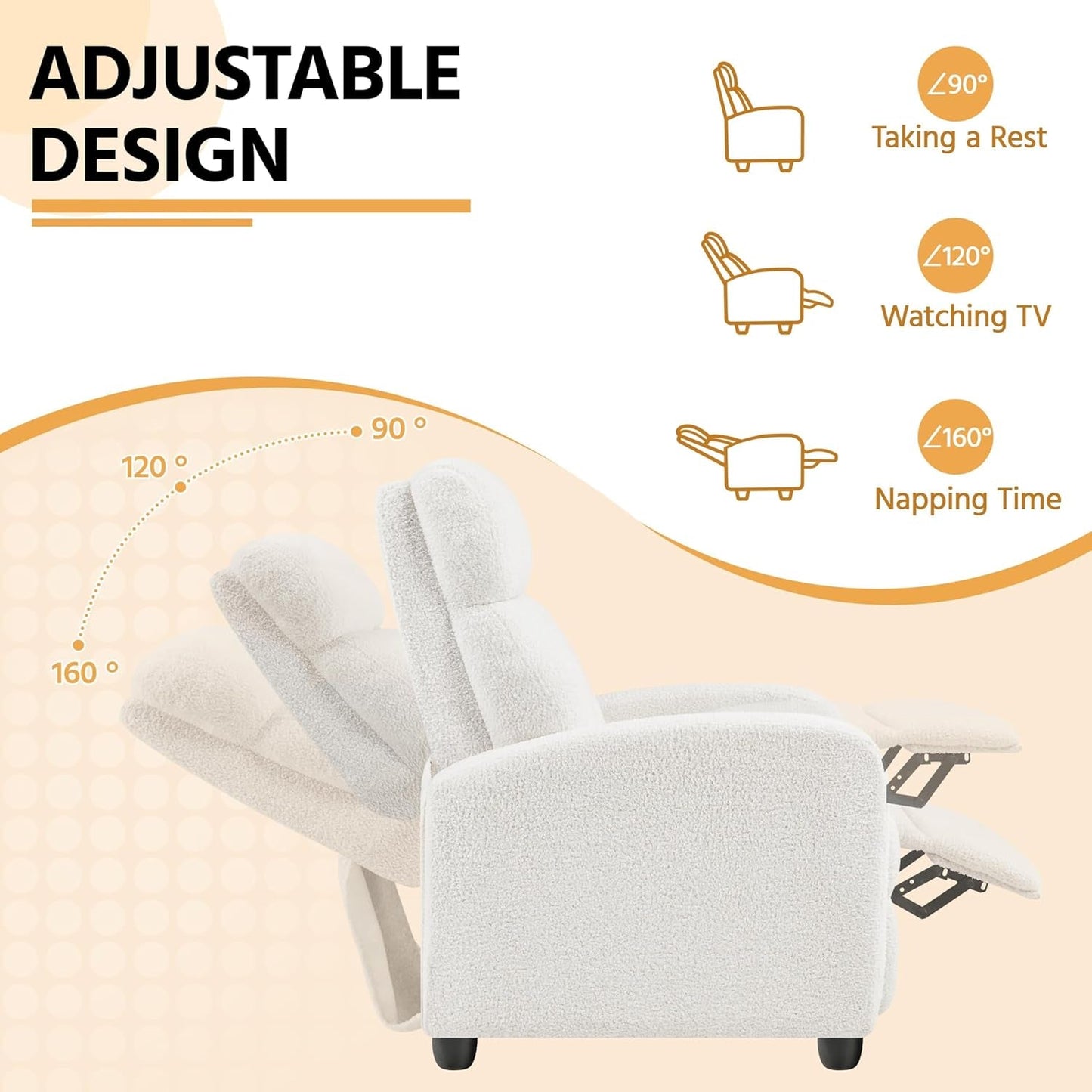 Boucle Recliner Chair Single Sofa Home Theater Seating Adjustable