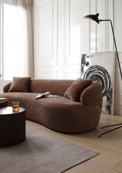 Borwn Mid Century Modern Curved Sofa, 3 Seat Cloud couch Boucle sofa