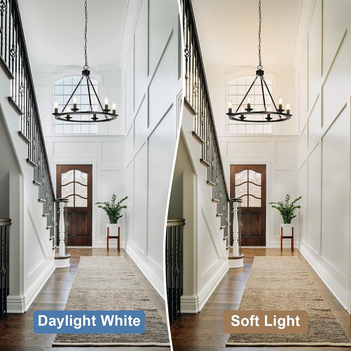 Black Farmhouse Chandelier, 6-Light Wagon Wheel Chandelier with