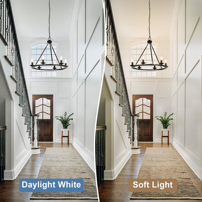 Black Farmhouse Chandelier, 6-Light Wagon Wheel Chandelier with