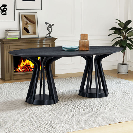 78.74 Inch Modern Dining Table Ellipse Wooden Table for Living Room,Oval MDF Table with Sturdy Pedestal for Restaurant,Black