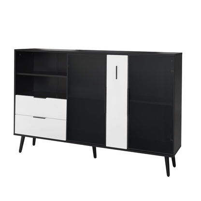 Featured Two-door Storage Cabinet with Two Drawers and Metal Handles,