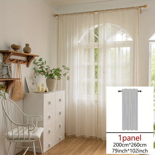 Natural Wood Bohemian Lace Curtain  Light and Privacy