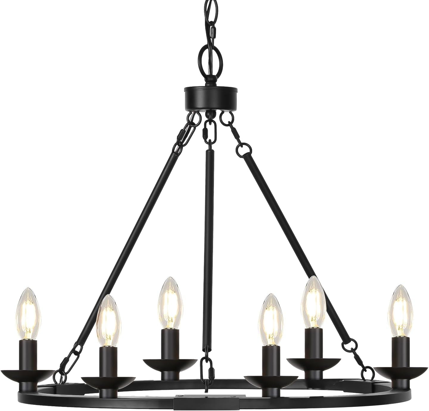 Black Farmhouse Chandelier, 6-Light Wagon Wheel Chandelier with