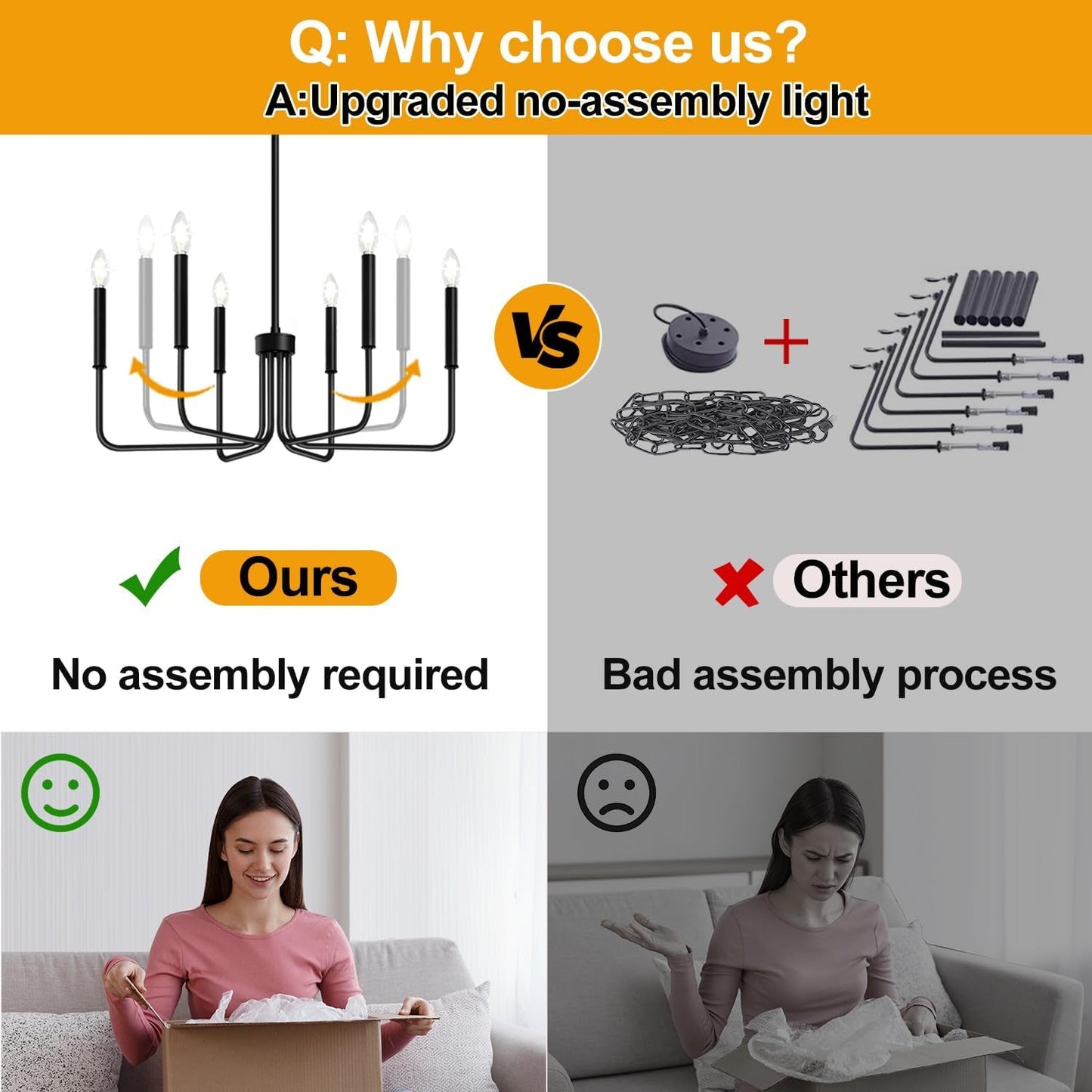 Black Chandelier, 6-Light Farmhouse Chandelier for Dining Room