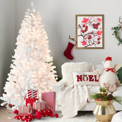 7.5FT Pre-Lit White Christmas Tree with Memory Wire – 450 Warm