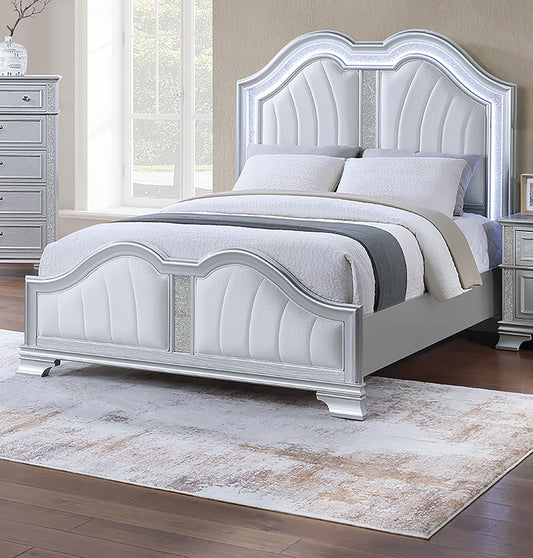 Contemporary Elegant Look Unique Design Full Size Bed Silver Finish Built In USB 1pc Bedroom Bed