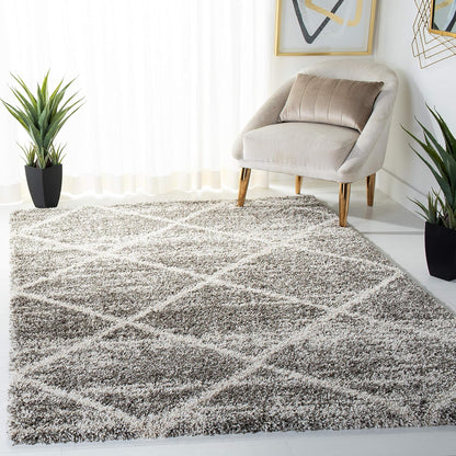 SAFAVIEH Hudson Shag Collection Area Rug - 7' Square, Beige & Ivory, Modern Trellis Design, Non-Shedding & Easy Care, 2-Inch Thick Ideal for High Traffic Areas in Living Room, Bedroom (SGH281S)