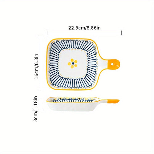 Stylish Ceramic Dinner Plate with Handle  Flower Design