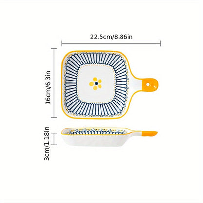 Stylish Ceramic Dinner Plate with Handle  Flower Design