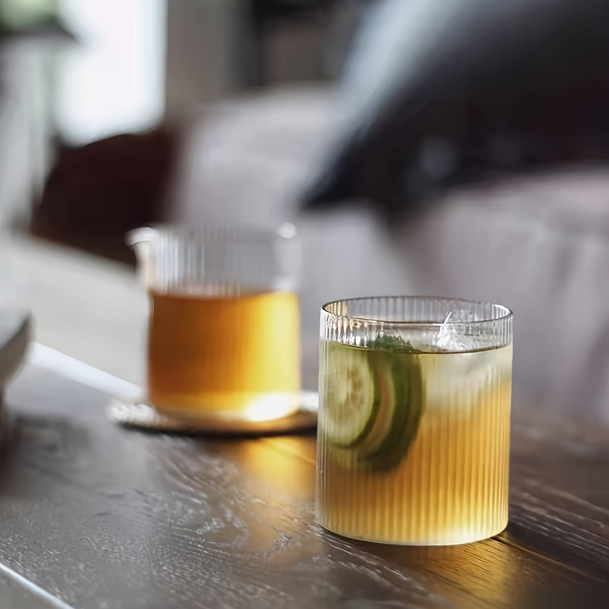 Set of 4 Ribbed Glass Tumblers Versatile Durable Stylish