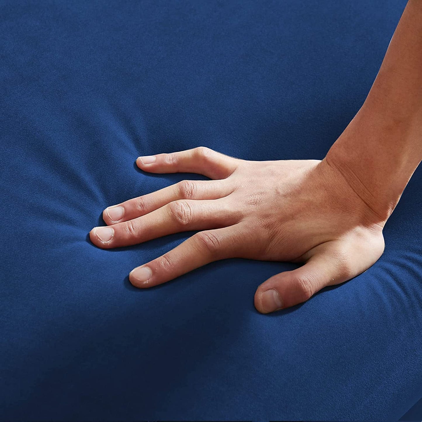 Blue Velvet Convertible Sofa Bed with Adjustable Backrest