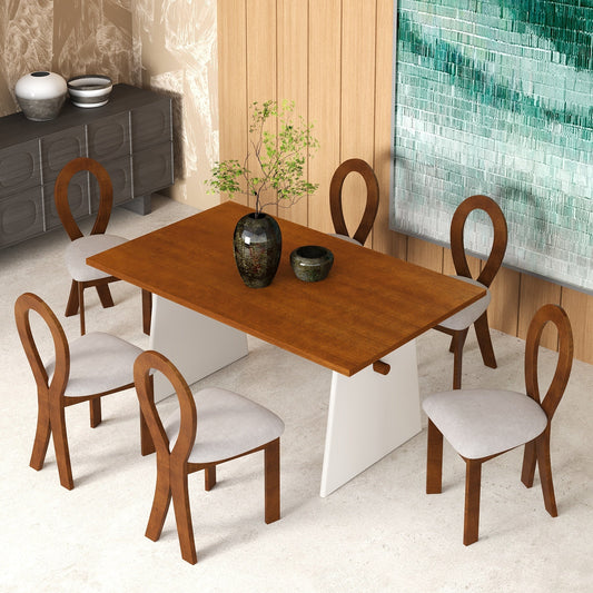 Modern 7-Piece Dining Table Set with Trestle Dining Table and 6