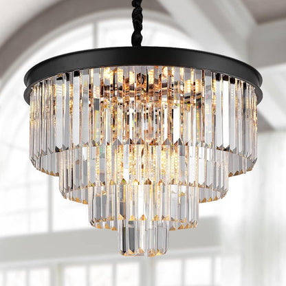 Black Crystal Chandeliers Modern round Chandeliers 20" Dimmable 9 Lights Ceiling Pendant Light Fixtures 3 Tiers Luxury Raindrop for Living Room Dining Room Bedroom Foyer