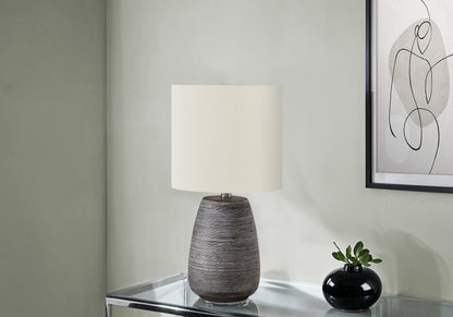 Lighting, 19'h, Table Lamp, Grey Ceramic, Ivory / Cream Shade, Contemporary