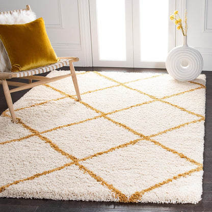 SAFAVIEH Hudson Shag Collection Area Rug - 7' Square, Beige & Ivory, Modern Trellis Design, Non-Shedding & Easy Care, 2-Inch Thick Ideal for High Traffic Areas in Living Room, Bedroom (SGH281S)
