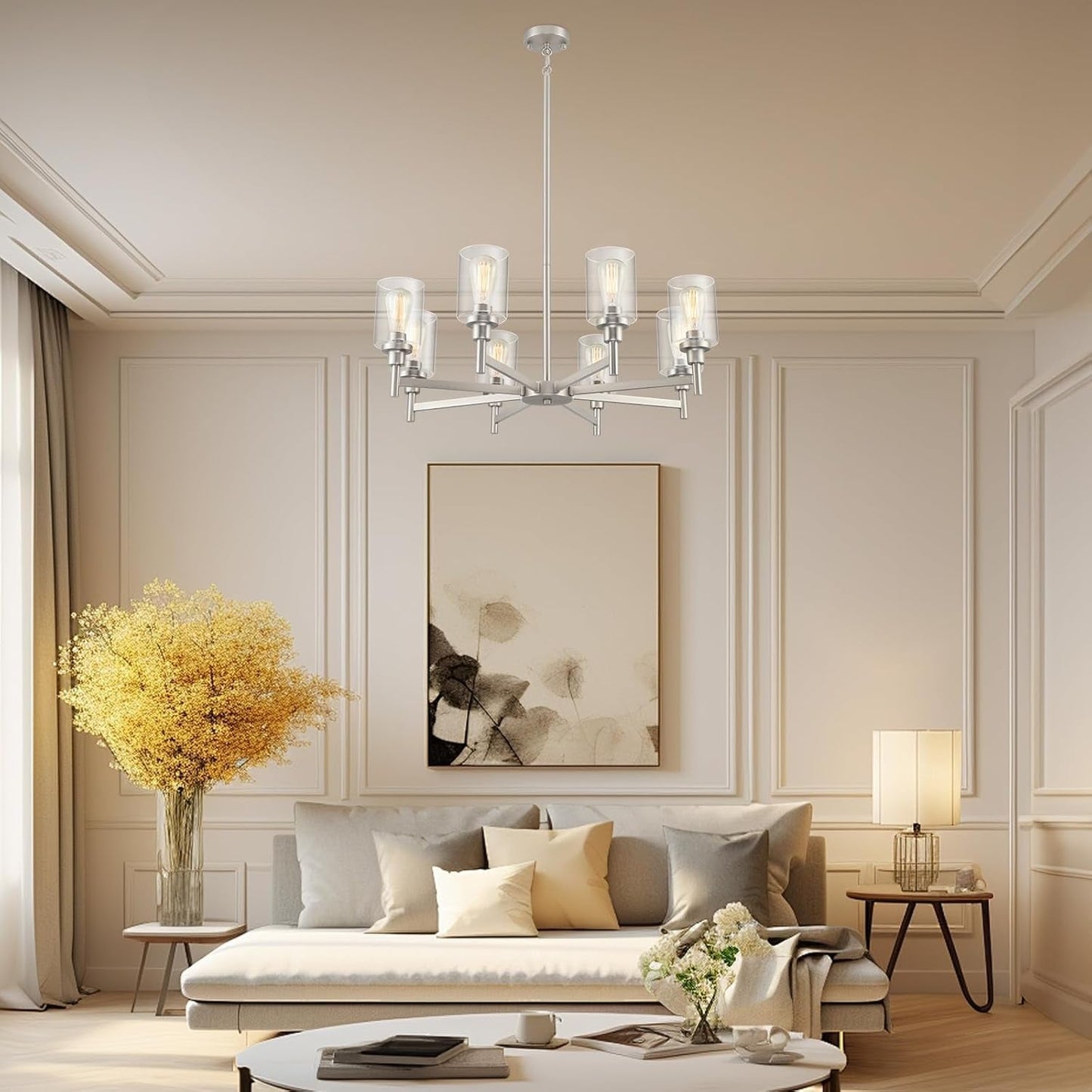 Brushed Nickel Chandeliers for Dining Room Light Fixture over Table, 8