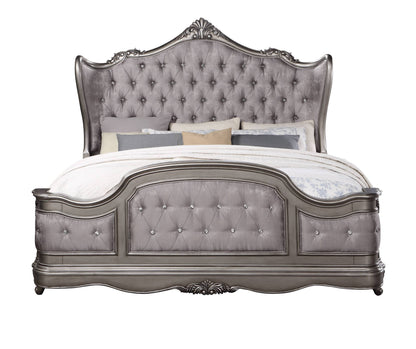 Ariadne Velvet & Antique Platinum Finish Queen Bed