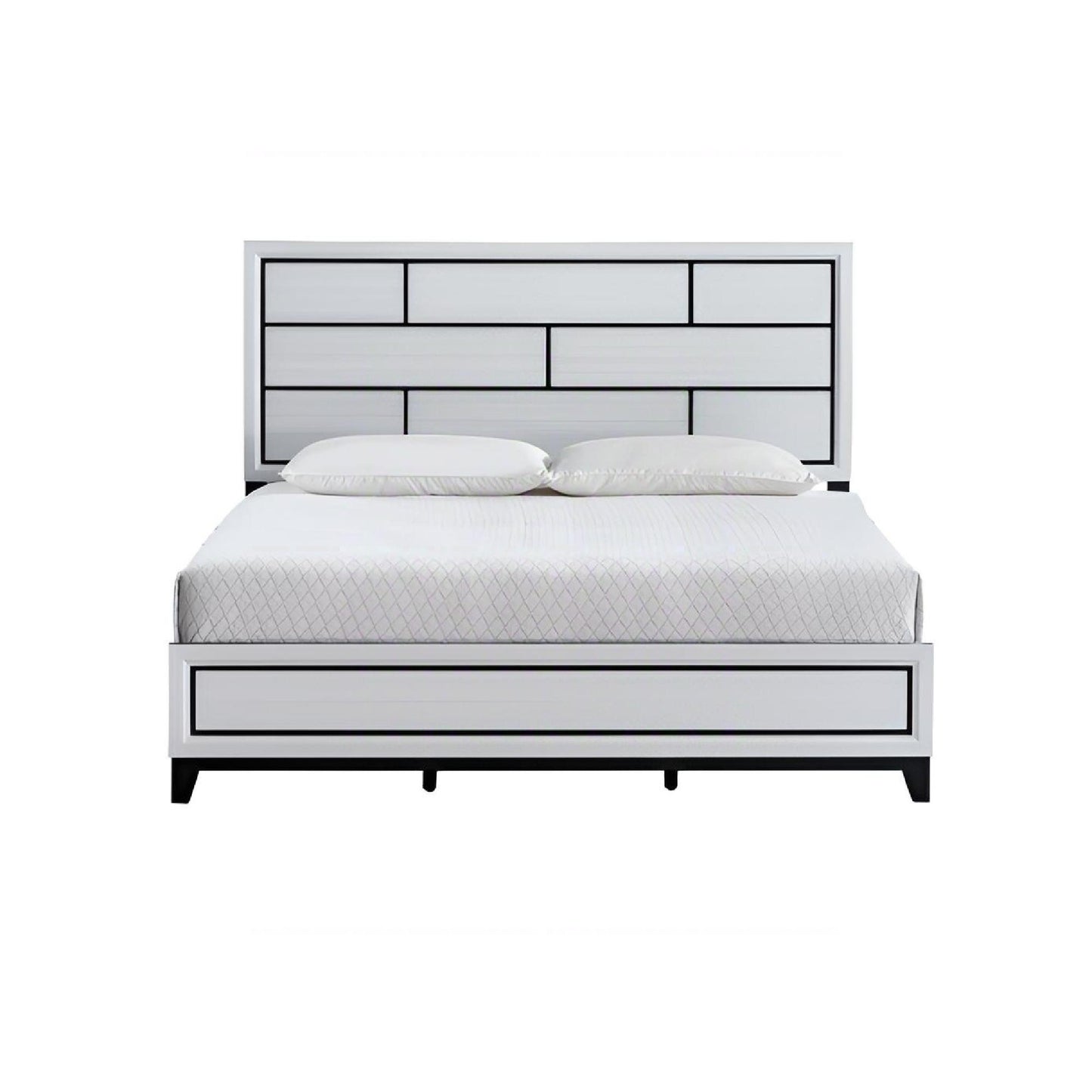 Glasgow G04390A-QB Queen Bed with Wood-Grain Texture and Bold Accents, White