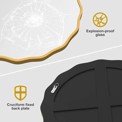 Gold round Mirror for Wall Decorative 24 Inch Modern Wavy Mirror Whit