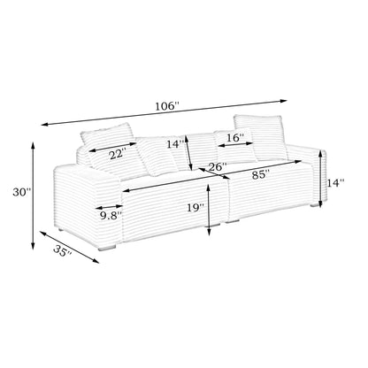 104.72-inch 4-seat large sofa with 4 throw pillows, living room sofa