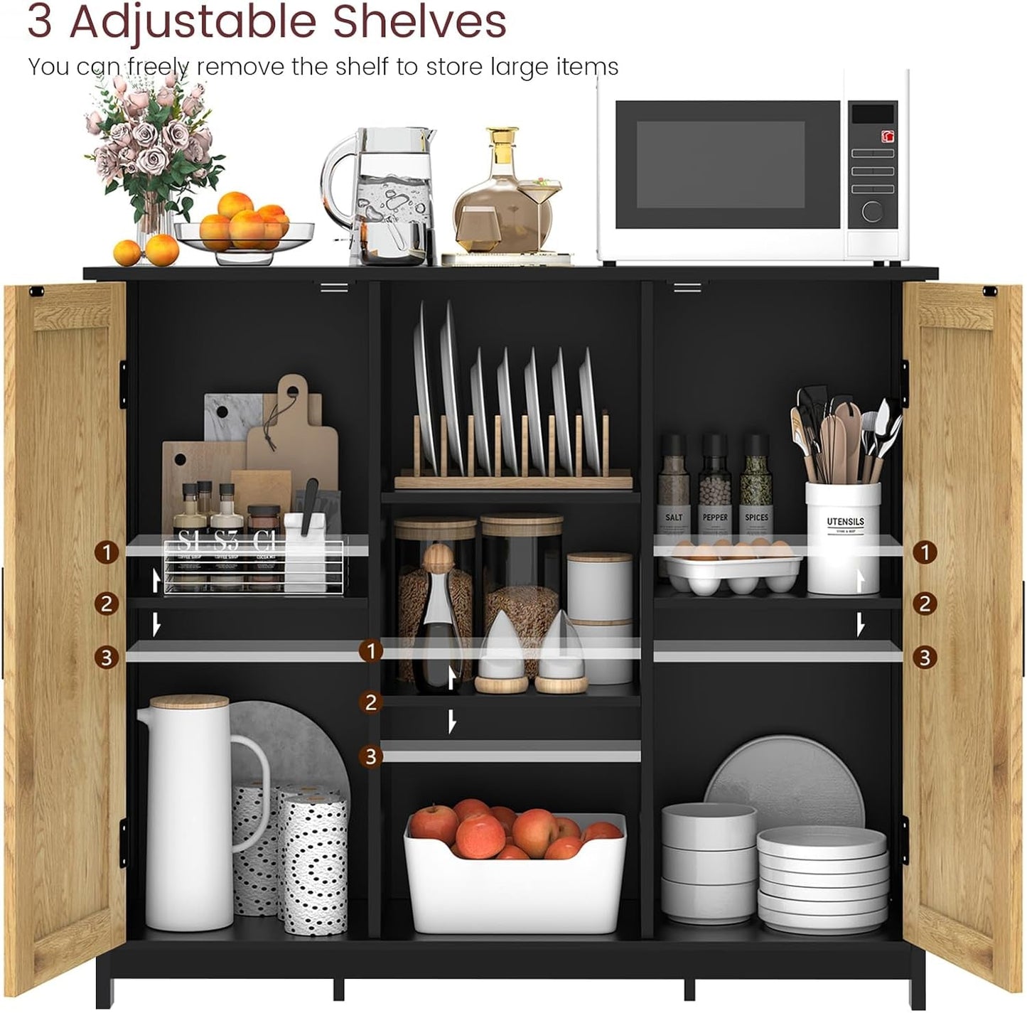 Storage Cabinet Rattan Credenza for Living Room and Coffee Bar, Multifunctional