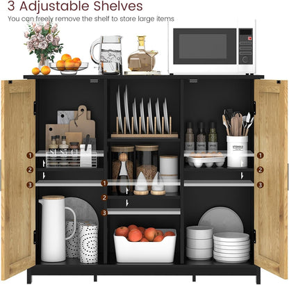 Storage Cabinet Rattan Credenza for Living Room and Coffee Bar, Multifunctional