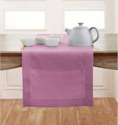 Solino Home Purple Linen Table Runner 60 Inches Long – 100% Pure Linen Classic Hemstitch Table Runner 14 X 60 Inch – Machine Washable Dining Table Runner for Valentines Day, Spring, Easter Decor