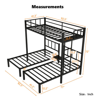 Metal Twin Triple Bunk Bed, Twin over Twin over Twin Bunk Bed for 3 Kids, Noise Reduced Structure, Separates into 3 Twin Beds, Black