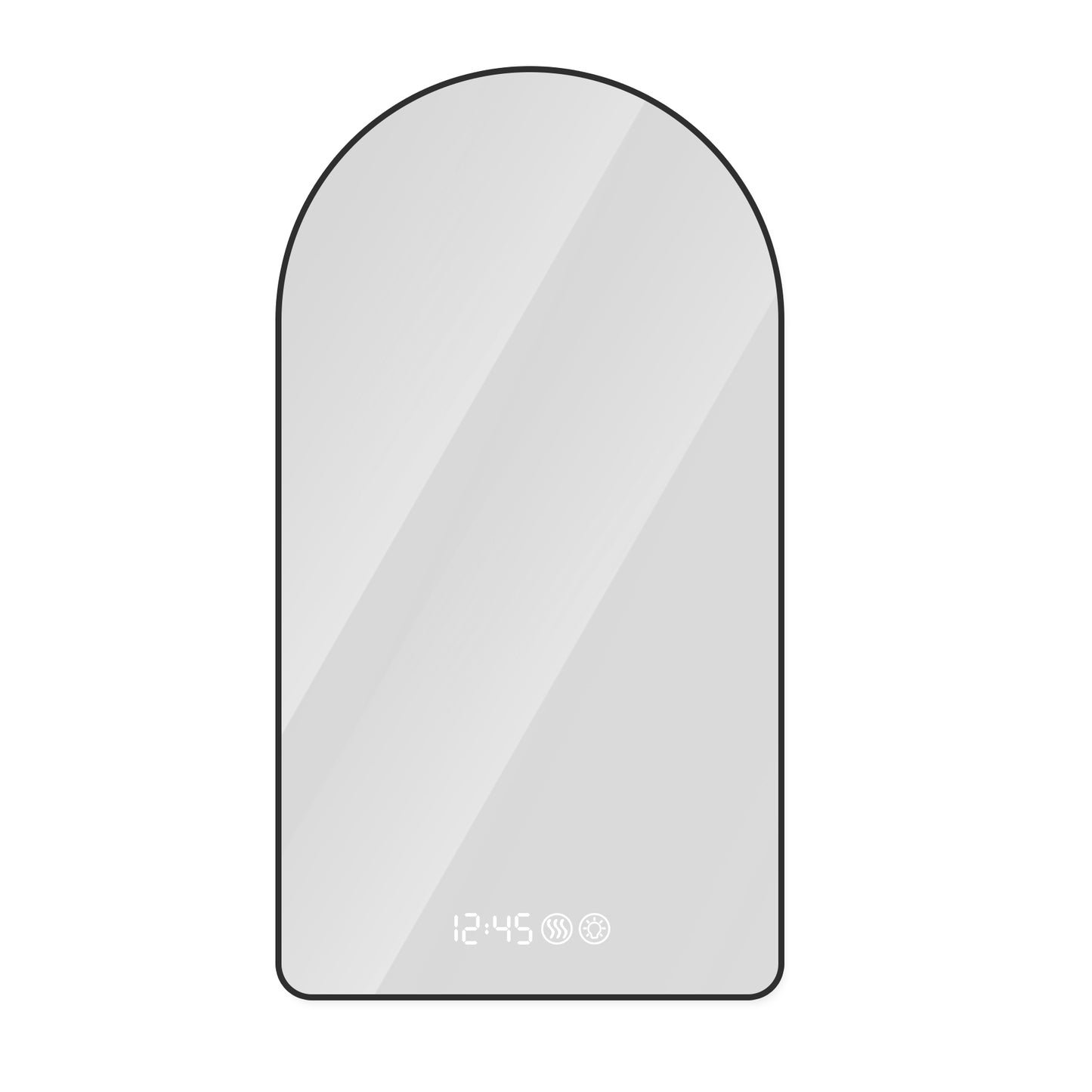 Modern Black Arched LED Bathroom Mirror with Time and Temperature Display, Anti-Fog, Dimmable Light, 28'x48'